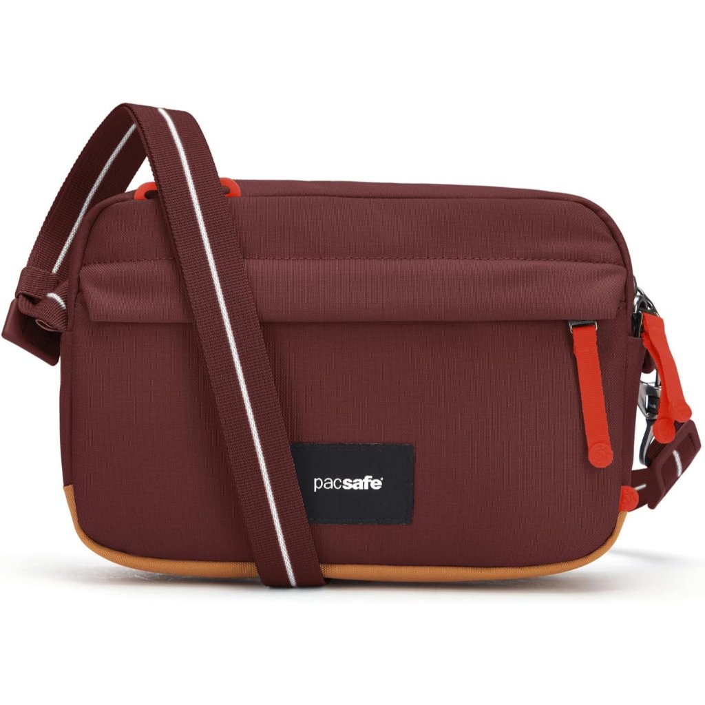 Pacsafe Go Anti Theft Crossbody Bag Garnet Red Recycled Polyester Secure Travel